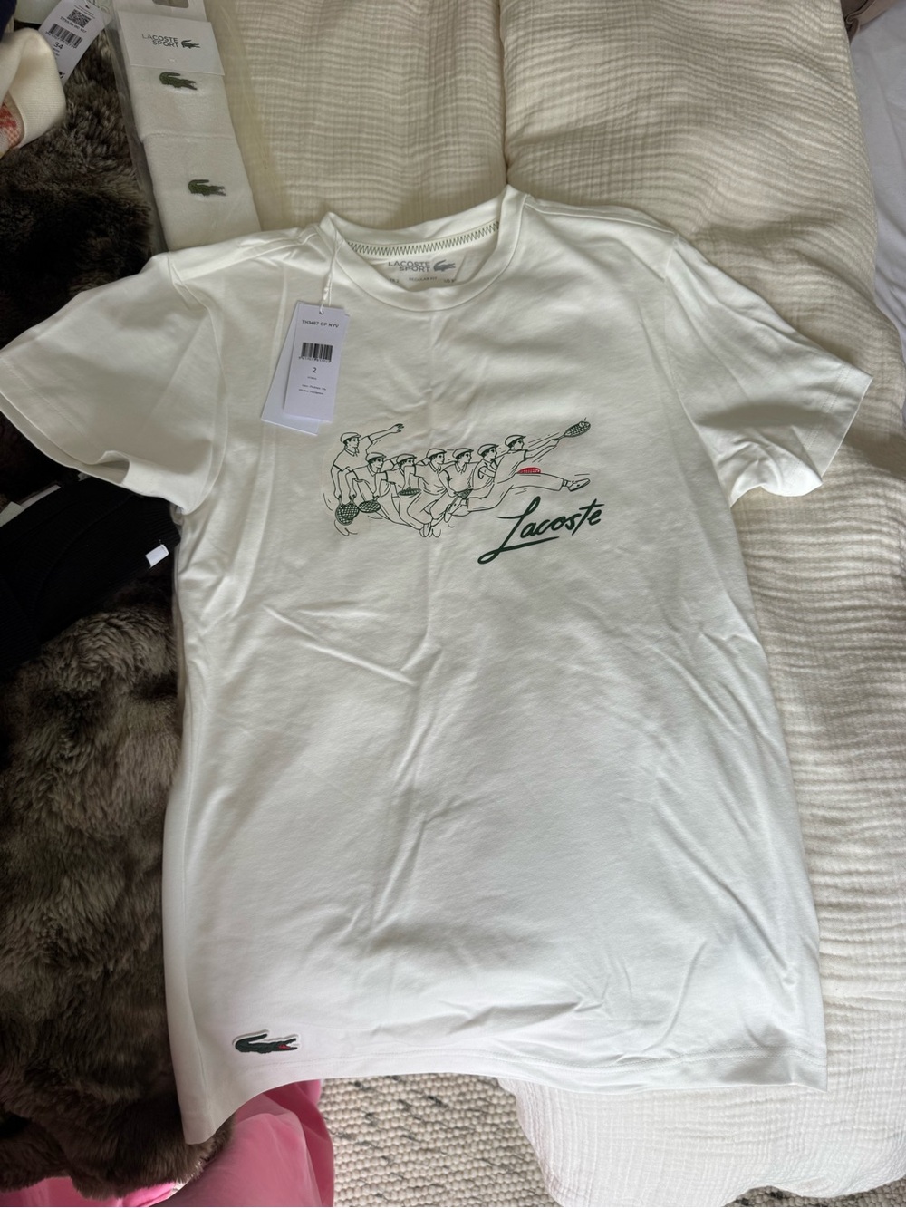 Lacoste Sport White Graphic Crewneck Tee with Green Print